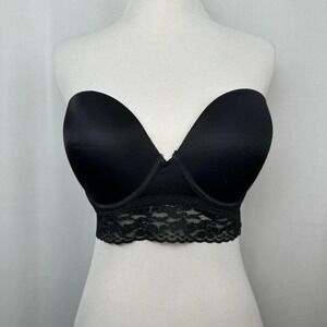 Victorias Secret PINK Black Lace Strapless Bustier Bra Size 36D Underwire Padded